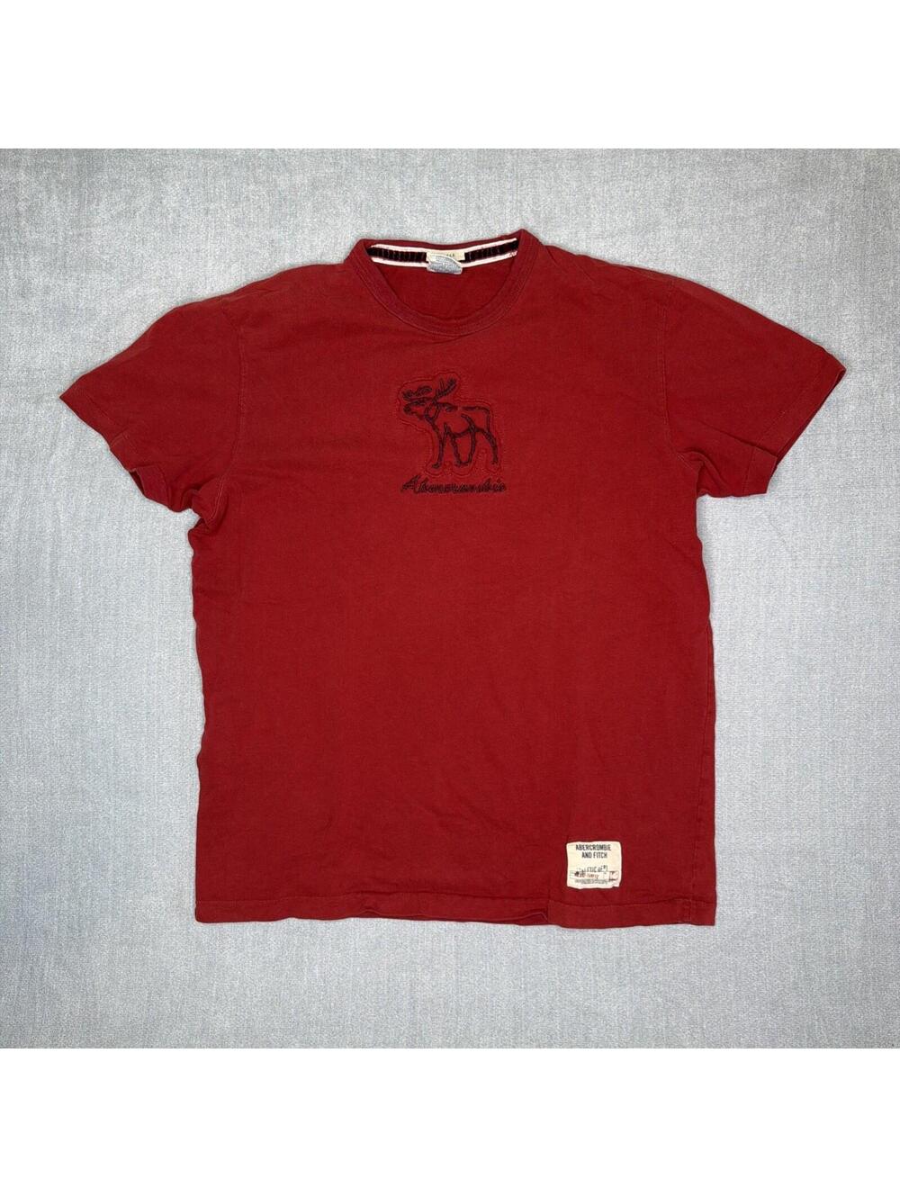 VTG Abercrombie Fitch Men’s T-Shirt Moose Spellout Muscle L Single Stitch Maroon